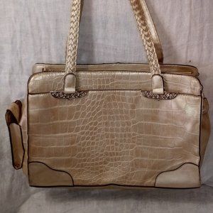 Gold Crocodile Embossed Leather Bueno Shoulder Bag